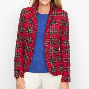 NWT Talbots HOLIDAY PLAID BLAZER Women's Red Plaid Jacket; Red Holiday Jacket